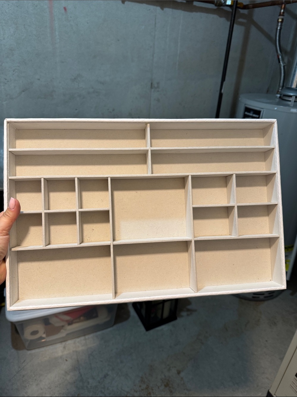 Beige Multi-Compartment Jewelry Tray Organizer for Women